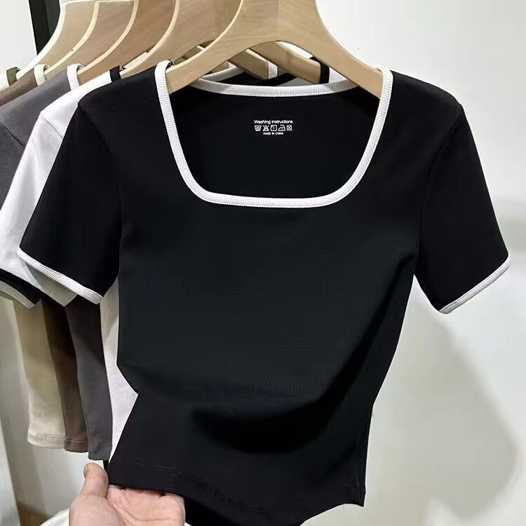 Girl's Short Top Shoulder Bottoming Shirt - Chic Angle